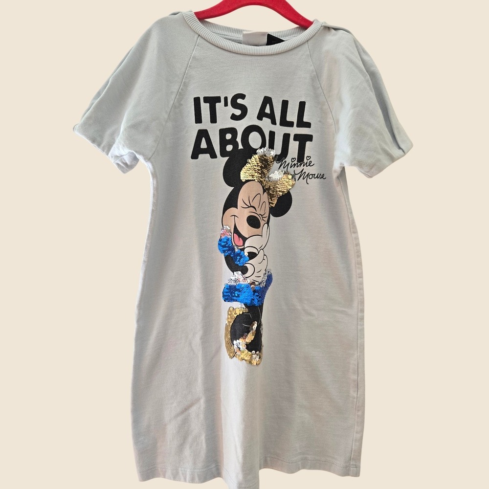 Zara Kids Minnie Mouse Sequin Graphic T-Shirt Dress Light Blue Size 7 122